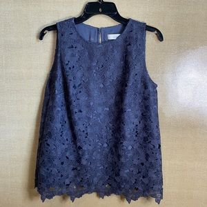 Ann Taylor LOFT Gray Lace Tank Top Blouse Small Lace Overlay Layered Floral